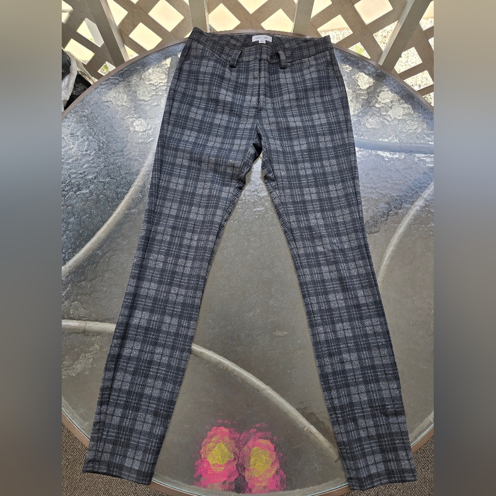Calvin Klein Black/Gray Tartan Skinny Trousers [US 4]